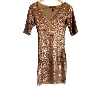 BCBGMaxAzria Marta Bronze Sequined Pull-On Cocktail Party Bodycon Mini Dress XXS